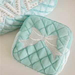 NWT Blue Velvet Bow Mini Pouch with Zipper